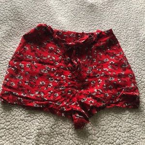 Red floral flowy summer high waisted shorts